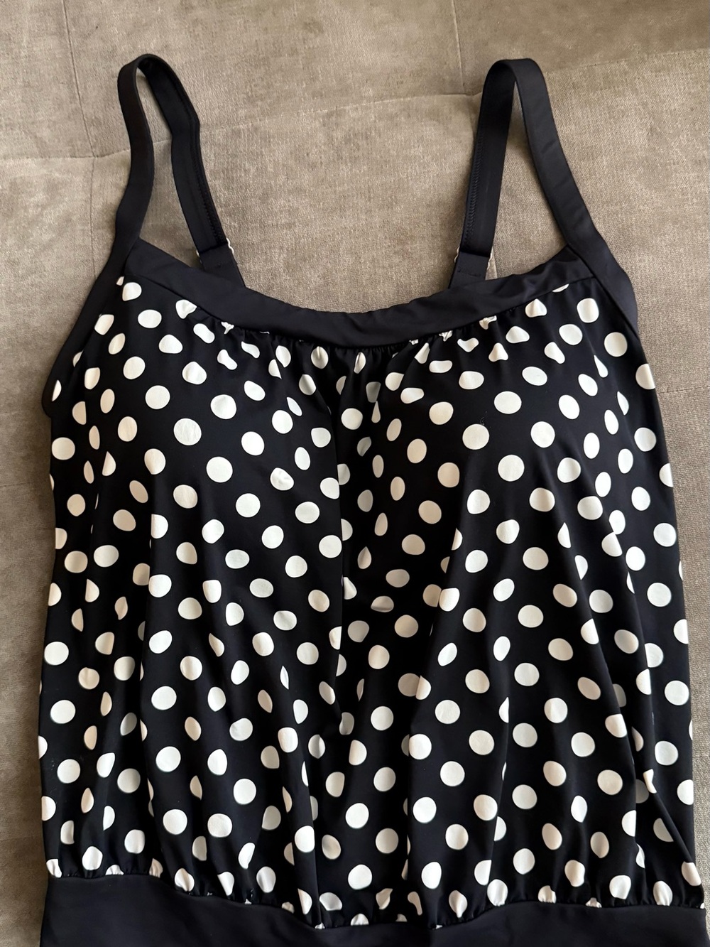 Lands' End Black and White Polka Dot Swim Top